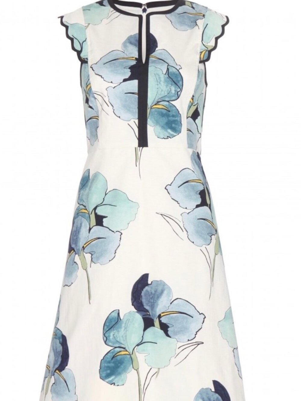 Tory Burch Floral Dress Size 2 Blue Iris Print Ruffle Sleeve